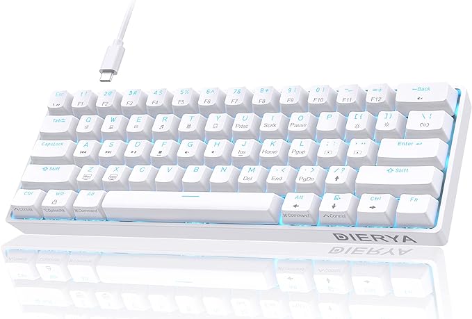 DIERYA 60% Mechanical Keyboard, DK61se Wired Gaming Keyboard with Brown Switches, LED Backlit Ultra-Compact 61 Keys Mini Office Keyboard for Windows Laptop PC Gamer Typist（White）