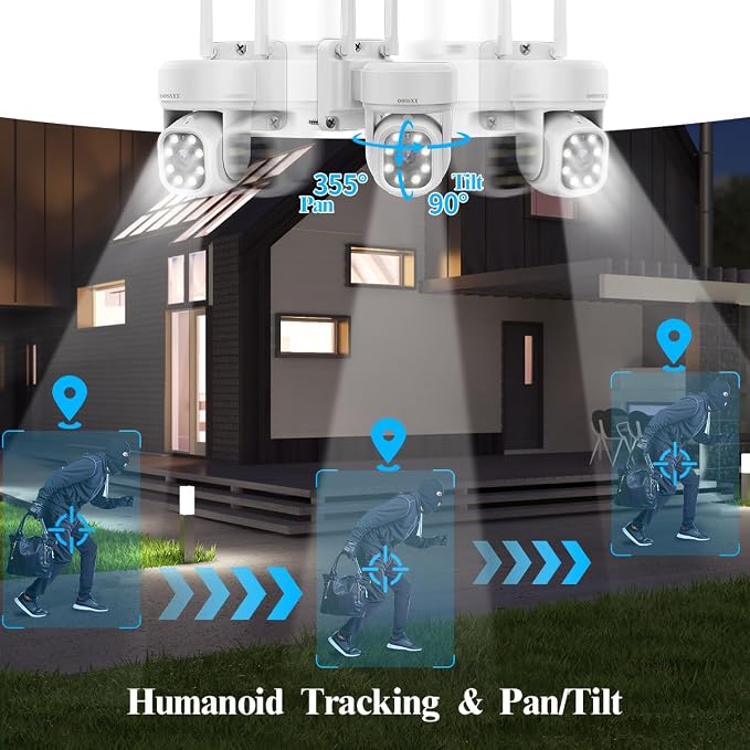 (2026 Update) 5MP PT Wireless Security Camera System with AI Human Tracking, Dual-Band 2.4G&5G WiFi, 130�� Wide Angle, 2-Way Audio, No Monthly Fee, Outdoor Home Security Kit
