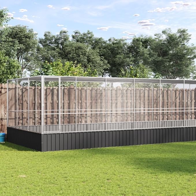 Large Metal Heavy Duty Walk-in Aviary Cage with Extension, Ample Activity Space Bird Cage with Lockable Door Also for Chickens and Rabbits, Silver 366.9"x120.9"x83.5" Steel,-419