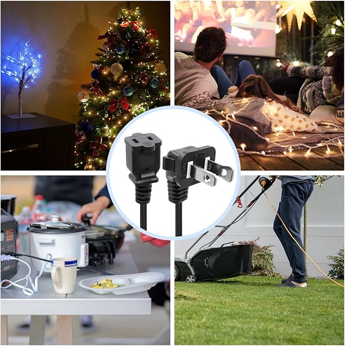 8.2Ft Power Splitter,2 Prong Extension Cord with 2 Outlets, 18AWG Male/Female Long Power Cable for Christmas Lights,Home Decor,Office,Indoor Extension Cord Splitter