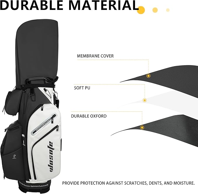 PU Leather Lightweight Men Women Blue White Black Green Golf Bag,Multiple 10 Pockets 14-Way Dividers Cooler Pouch Golf Cart Bag