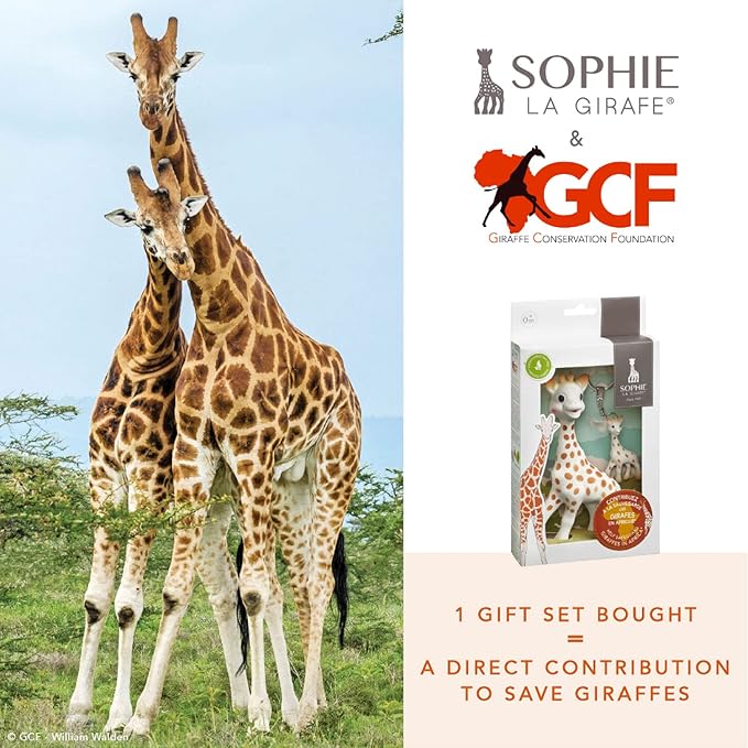 Sophie la girafe Giraffe Conservation Foundation Set | Includes Girafe & a Mini Girafe Keychain | Born in Paris | | Natural Rubber | Designed for Teething Babies