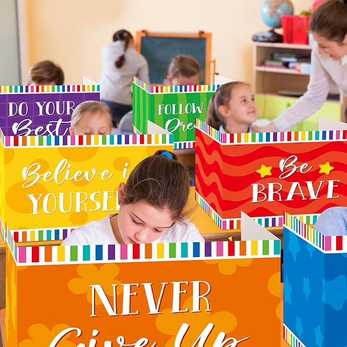 Affrolling 36 Pcs Inspirational Privacy Folders Bulk for Students Cardboard Privacy Boards Desk Divider Panel Waterproof Testing Divider for Classroom Back to School Study Supplies (Colorful)
