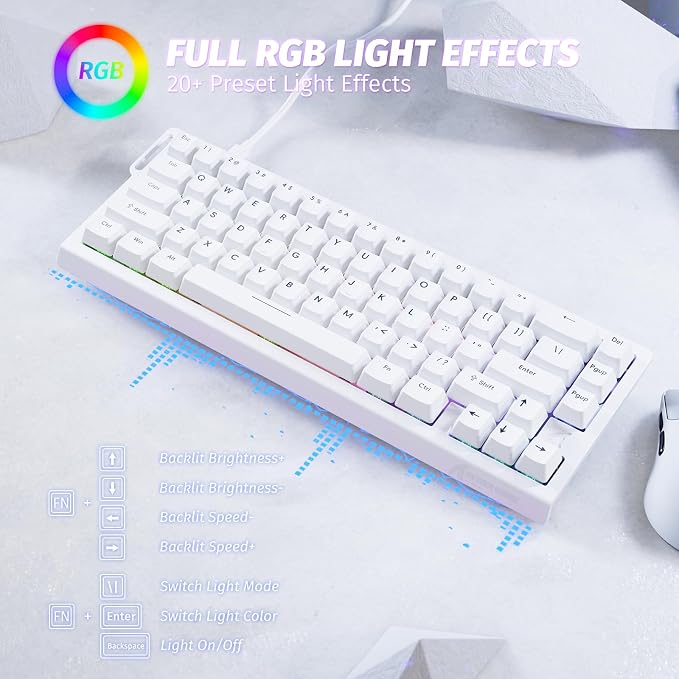 ATTACK SHARK X68 HE RT Mechanical Gaming Keyboard 60% Wired TKL-White | Adjustable Actuation,Hall Effect Magnetic Switch,8KHz Polling Rate,RGB Backlit,Top Mount, Web Driver for PC Mac Esport Gamer