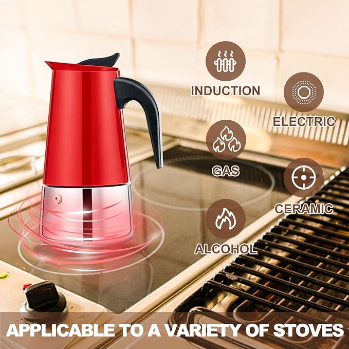 2 Cup Stovetop Espresso Maker Stainless Steel Moka Pot Stove Top Percolator Italian Coffee Makers Capable Mocha Greca Machine Cafe Classic Induction Cookers for Home and Camping 100ml 3.3oz