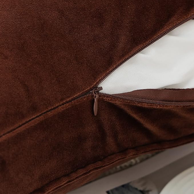 JIAHANNHA Velvet Brown Throw Pillow Covers 20”x20”Pack of 2 Soft Decorative | Square Cushion Covers for Couch Sofa Bed Livingroom Car Home Decor,50x50Cm