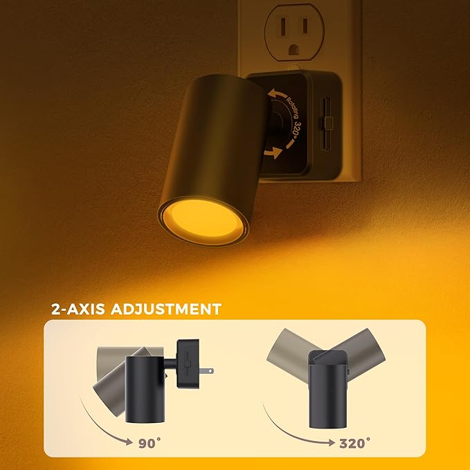 Briignite Night Lights Plug into Wall, 320° Rotation Night Light, RGB Color Changing Nightlight, Spot Light Dimmable Brightness, Dusk to Dawn Nightlight for Bedroom, Spot Light, Kids Room, Stair