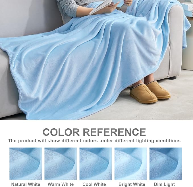 Hansleep Twin Light Blue Fleece Blanket, Soft Flannel Bed Blanket | Fuzzy Cozy Blanket 60x80 Inches, Multi-use for Bed, Sofa, Couch, Travel, Camping, All Season Warm Lightweight Cover