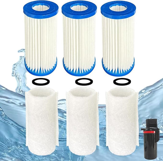 3 Pack Replacement Micron Cartridges, 3 JH Floss Sleeves, and 3 Foam Gaskets for MarineLand Magnum Polishing Internal Canister Filter; Micron Cartridge PA0140, ML90769 Rite-Size JH Floss Sleeve