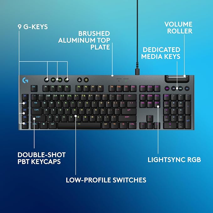 Logitech G915 X Wired Gaming Keyboard (Linear)- Black | Low Profile, Mechanical Switches, Double-Shot PBT Keycaps, RGB lighting, Aluminum finish, PC/Mac Compatible
