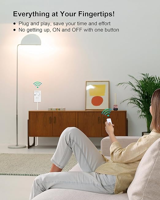 Remote Control Outlet with 2 Remotes, 200 FT Long Range Wireless Light Switch, 15A/1875W High-Power Electrical Outlet Switch for Lamps, Lights, Household Appliances, FCC & ETL Listed