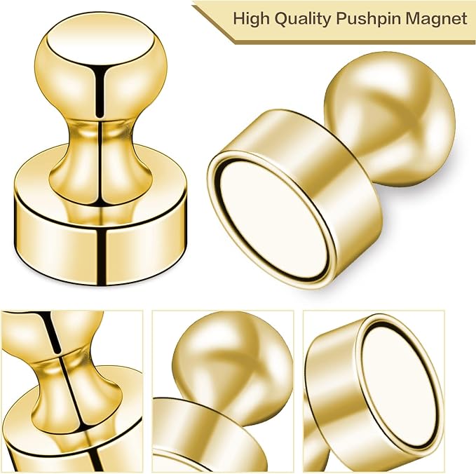 LOVIMAG Fridge Magnets 25Pcs, Magnet for Refrigerator Whiteboard, Gold | Small Strong Neodymium Metal Cute Push Pin for Classroom, Kitchen, Accessories Decorative, Office, Calendar