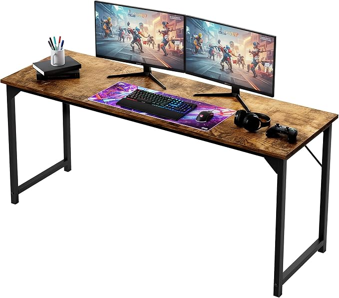 OLIXIS 63 Inch Computer Office Desk for Small Spaces, Writing Gaming Work Desk Modern Study Table with Storage Bag & Headphone Hook Home Bedroom, Rustic Brown | Computer Writing Workstation, Strong Metal Frame, Small Spaces Home Bedroom Dorm, Rustic Brown