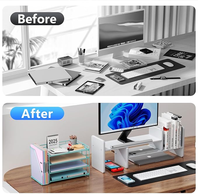 gianotter 4-Tier Paper Organizer With Magazine Holder | Desk Organizers and Accessories, File Organizer for Office Supplies Storag (Blue, 4-Tier)