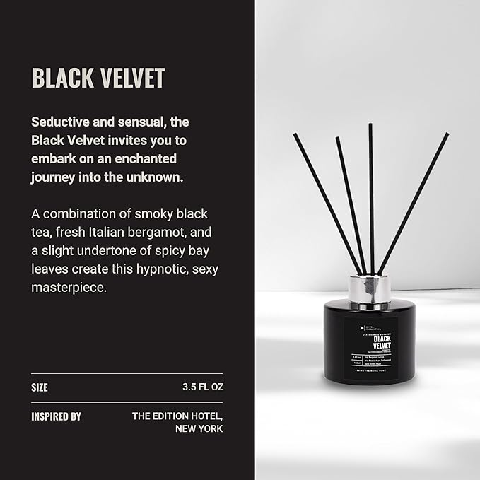 Black Velvet Reed Diffuser Set, Luxury Hotel Inspired Home Diffuser with Hints of Zesty Citrus, Juicy Black Fig, and Floral Rose, Lasting 4 Month Longevity, 100mL