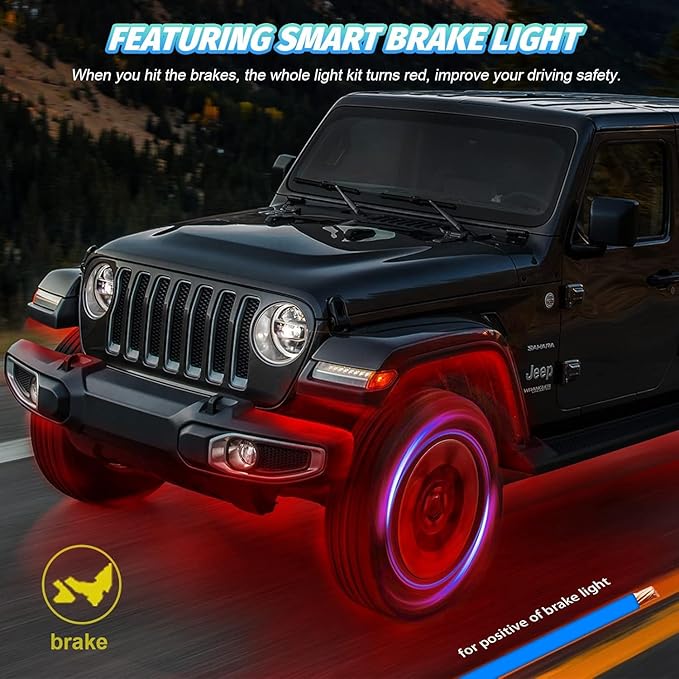 20 Pods RGB LED Rock Lights for Semi Trucks Offroad Pickup Trailer Sedan Boat, 12V Waterproof Dual Zone APP/RF Control Music Mode Brake Light Red Green Blue Underglow Neon Kit with Extension Wires