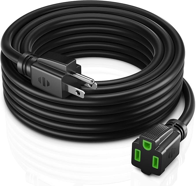 Maximm 15 Ft Black with Green Indicators Extension Cord, Heavy Duty 16 AWG, ETL Listed for Workshop & Outdoor Use