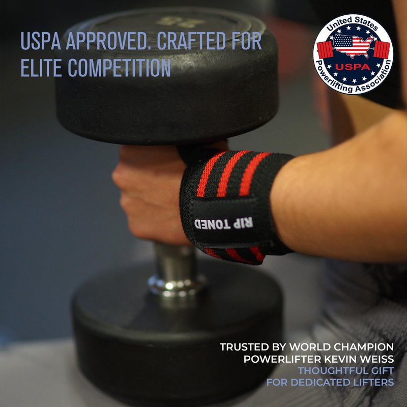 Rip Toned Wrist Wraps for Weightlifting – USPA & USAPL Approved 18" Wrist Straps for Powerlifting – Adjustable, Durable Gym Wraps with Thumb Loop – Quality Support for Men & Women – Red Flex