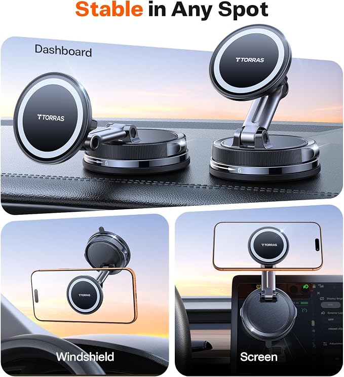 TORRAS 2026 Vacuum for Magsafe Car Mount���98+LBS Strongest Suction & Ultra Magnet��� Magnetic Phone Holders for Your Car, 360�� Adjustable Car Phone Holder Mount for iPhone 17 Pro Max 16 15 14 13 12