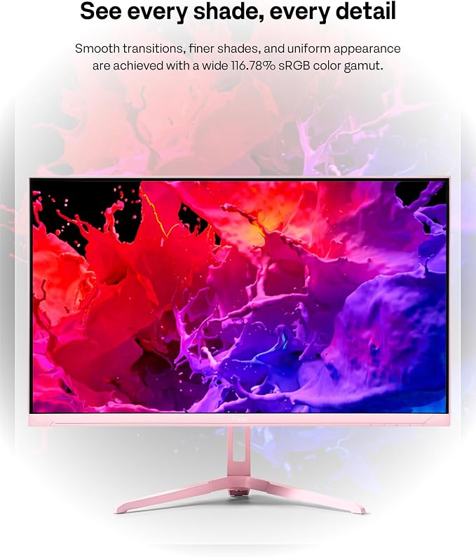 Pixio PX249 Wave Pink 24 inch 240Hz Refresh Rate FHD 1080p Resolution Fast IPS Panel 1ms GTG Response Time Built-in Speakers Gaming Monitor with Adaptive Sync