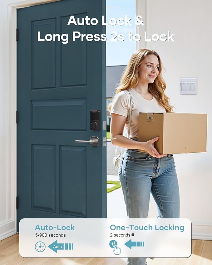 Wi-Fi Front Door Lock Set - HEANTLE Smart Locks for Front Door Built-in WiFi Keyless Entry Deadbolt with Handle Set Fingerprint Smart Electronic Deadbolt, Works with Alexa & Google Assistant Silver
