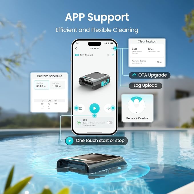 AIPER EcoSurfer S2 Solar Powered Pool Surface Skimmer Robot with APP Support, 24/7 Continuous Cleaning, Dual Charging Modes, Smart Obstacle Avoidance, 150-um Filtration, OTA Upgrade, Gray | Dual Charging Modes, Smart Obstacle Avoidance, 150-um Filtrati...