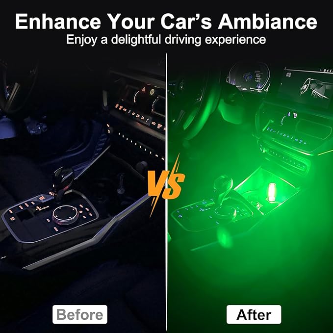 2 PCS Car USB Night Light Bulb, Touch Dimmable Car Interior Ambient Lights, Portable Mini USB Retro Glass Bottle Lamp Decorations for Vehicle, Bedroom, Hallway, Camping (Green)