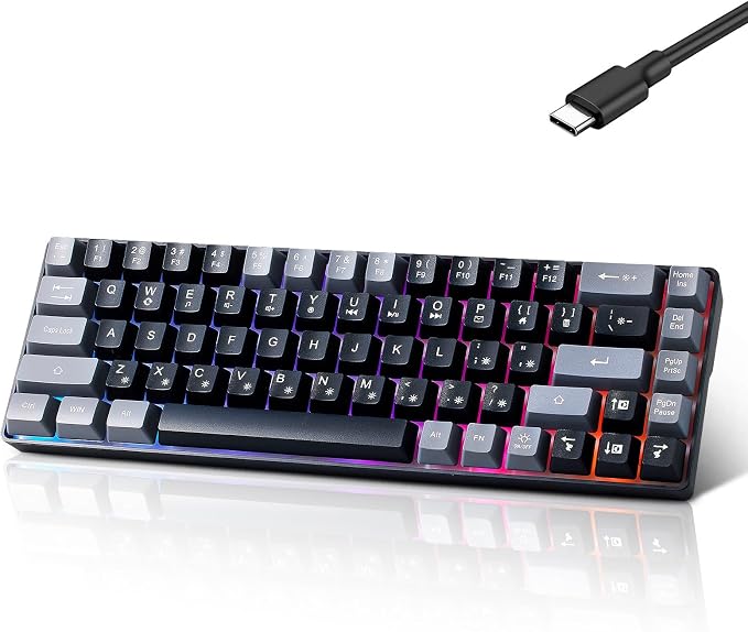 Guiheng Wired Portable 60% Mechanical Feeling Gaming Keyboard,RGB LED Backlit Compact 68 Keys Mini Wired Office Keyboard for Windows Laptop PC Mac Gamer, Typist, Travel on Business Trip Black–Grey