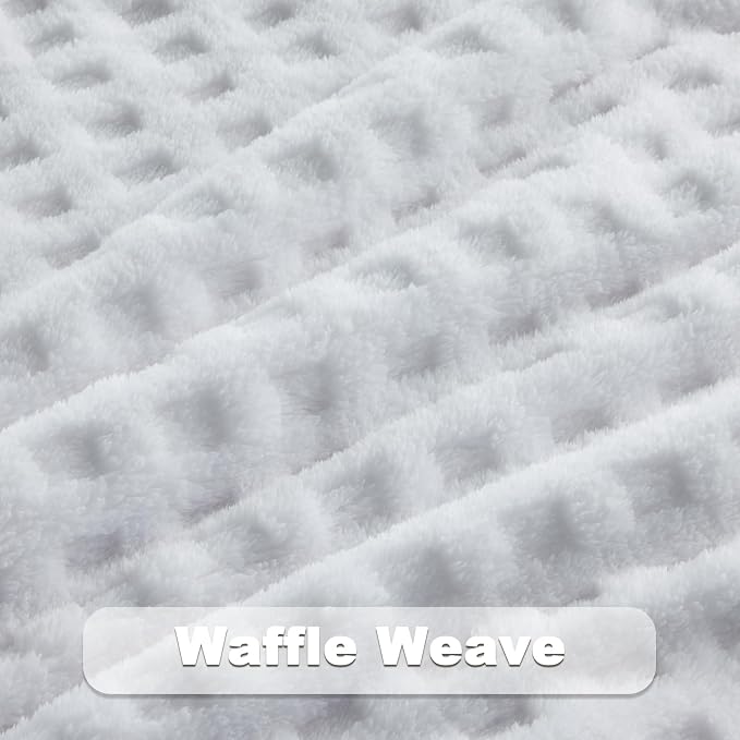 NEWCOSPLAY 3D Waffle Checkered Flannel Twin Blanket, White, 60"x80" | Super Soft Cute Lightweight Decorative Premium Silky Fleece Blanket for Couch Sofa Bed, Gift for Women Men, All Season Use