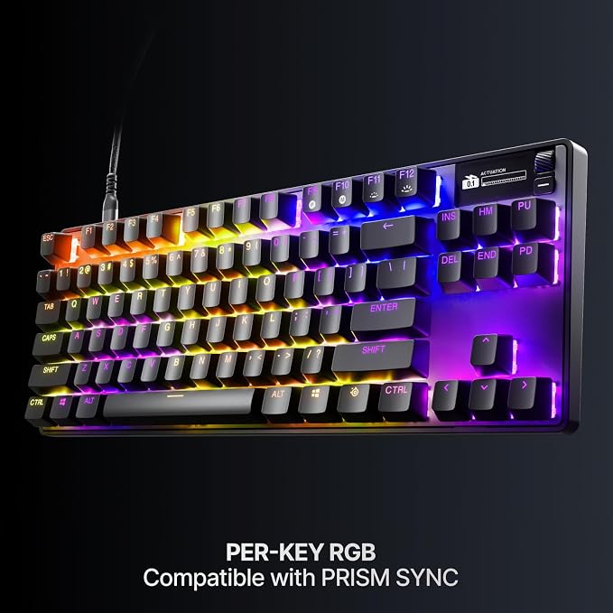 SteelSeries Apex Pro TKL Gen 3 Gaming Keyboard - OmniPoint 3.0 Analog Magnetic Switches, Quickset Auto-Presets (Rapid Trigger, Rapid Tap/SOCD, Protection Mode), OLED, RGB, PBT Keycaps, USB-C, Black