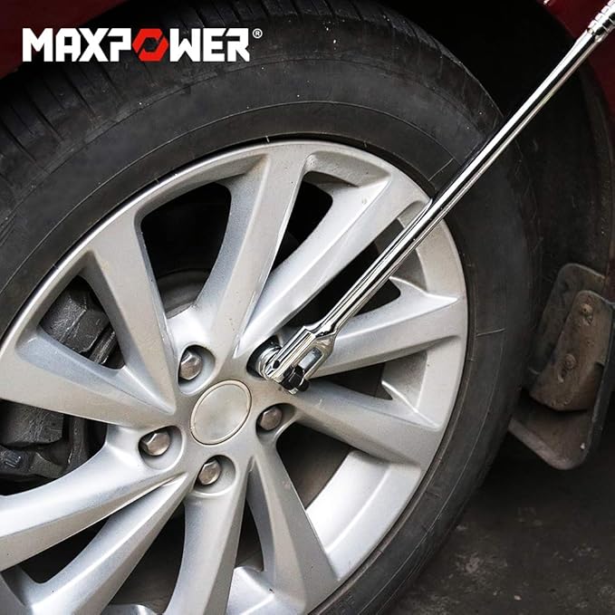 MAXPOWER Dual drive Breaker Bar 1/2" and 3/8", 18 inch Long, Flex Handle for Breaks Loose Fasteners, Cr-V Steel, 360-degree Rotating, Comforable Grips Handle