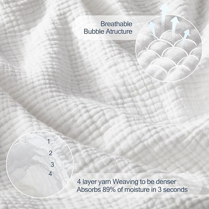 WDCOZY Muslin Throw Blanket 100% Cotton Blankets 4-Layer Breathable Lightweight Soft for Couch Boho Farmhouse Linen Tassels Ruffle Gauze Blankets All Season for Adults 50x60 Inches White