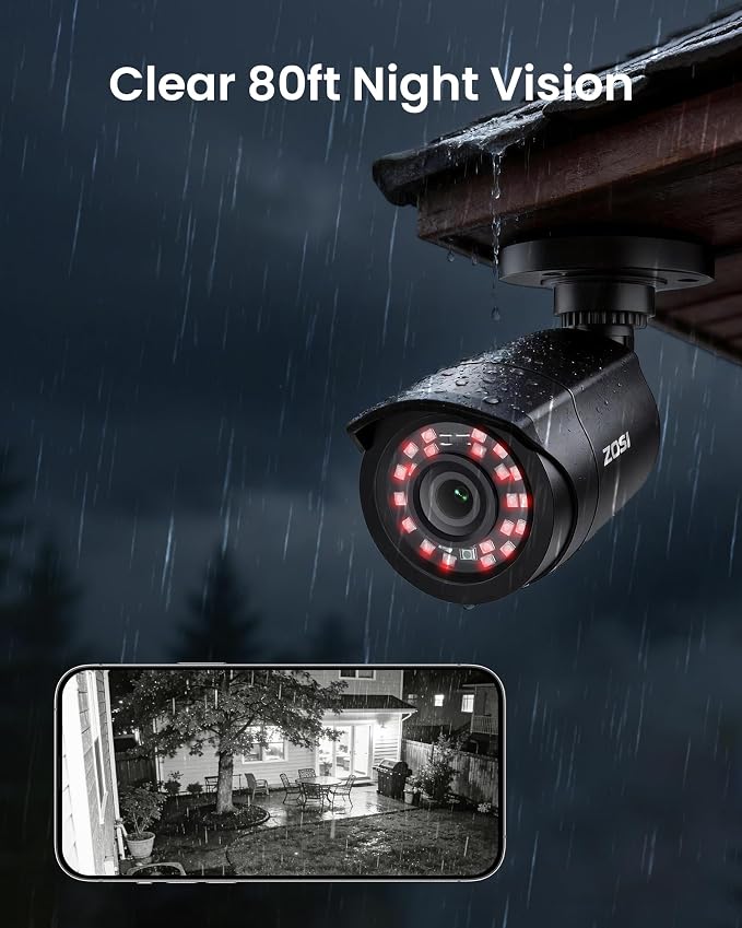 ZOSI 8CH 3K Lite Home Wired Security Camera System, AI Human Vehicle Detection, 4pcs 1920TVL 2MP Indoor Outdoor Camera, Night Vision, H.265+ 8 Channel DVR with 500GB Hard Drive for 24/7 Recording