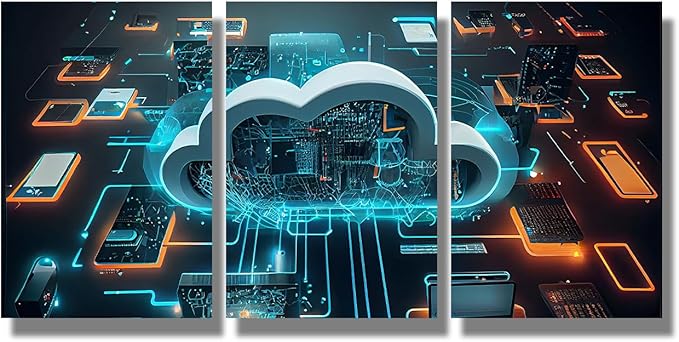 Canvas Art Wall Decor for Bedroom Cloud Technology,Cloud Computing Art Prints Canvas Art Wall Painting Artwork for Walls Canvas Wall Decor Bedroom Wall Decor Framed Ready to Hang 12x16inchx3