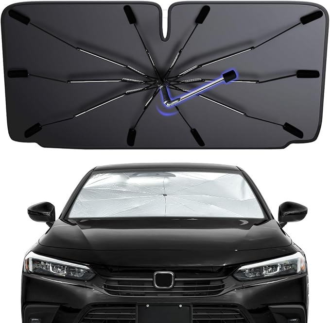 2026 Windshield Sun Shade Umbrella, Foldable Car Sunshade for Mid-Size Sedan, 360 Rotating Automotive Interior Sun Protection for 99% Heat UV Blocking, Auto Heat Shield Accessories(Medium)