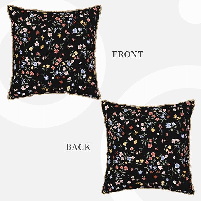 Black Floral Velvet Pillow Covers 18x18 Inch Vintage Colorful Wildflower Throw Pillows For Couch Farmhouse Cushion Covers Pillowcase Spring Summer Plant Pillow Cases For Sofa Bed Outdoor Decor