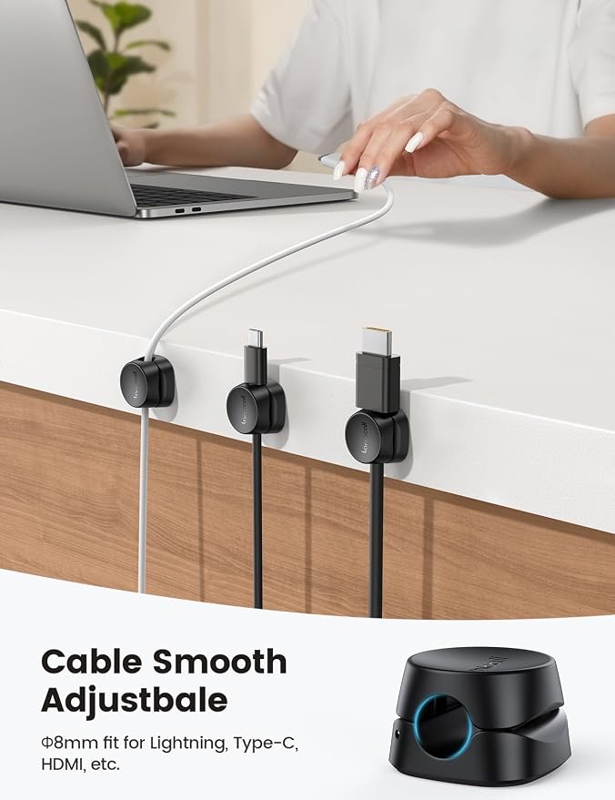 Lamicall 6Pack Cord Organizer, [1s Lock] Spring Cable Holder Clips for Desk | Cable Management Clips, Phone Charger Cord [Smooth Adjustable], Adhesive Wire Organizer Keeper for Nightstand Home Car Office