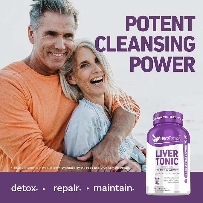 Herbtonics Liver Cleanse Detox & Repair Formula - 20+ Herbs: Milk Thistle, Artichoke Extract, Silymarin & Dandelion - Korean Red Panax Ginseng 1500mg - High Potency Ginseng for Energy for Men & Women
