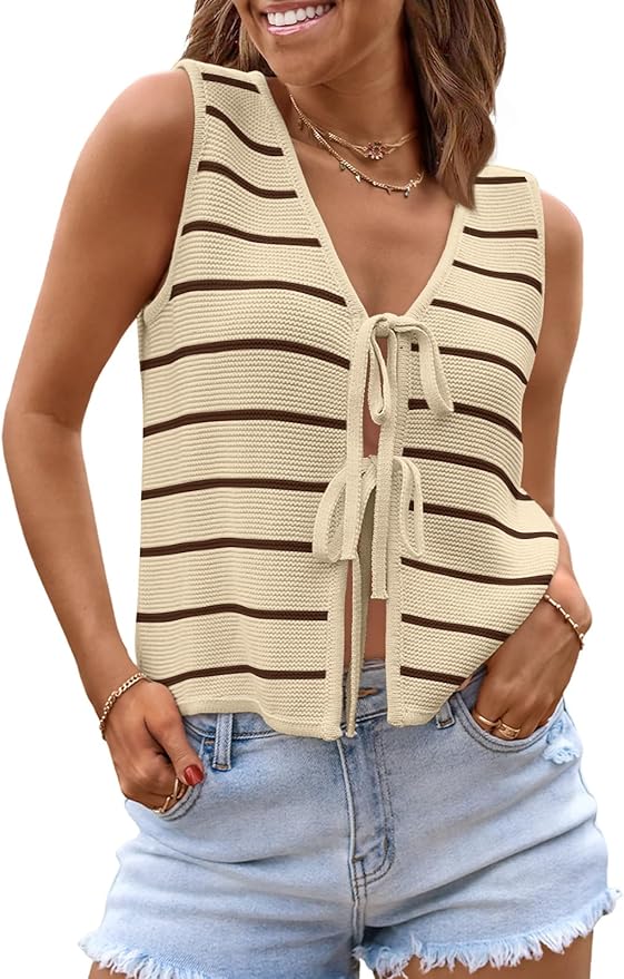 LILLUSORY Womens Tie Front Tops Vacation Sweater Vest | Bohemian Style, Beach Resort Wear, Concert Western Outfits, Crochet Tops, Vacation Outfits, Cute Y2k Sleeveless 2026