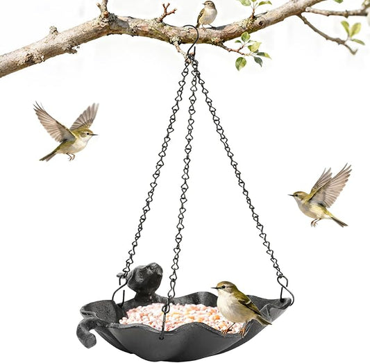 Cast Iron Platform Bird Feeders for Outdoors, 11 inch Large Hanging Bird Feeder Tray Seed Catcher