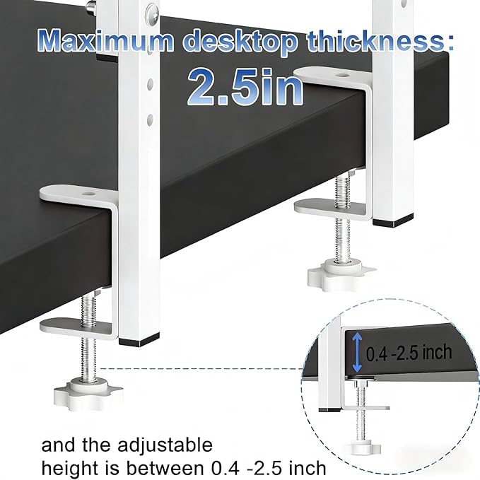 2-Tier Desk Shelf | Desk Organization Expandable Clamp on Desk Shelf Desktop Accessories for Offices and Game Rooms (White)