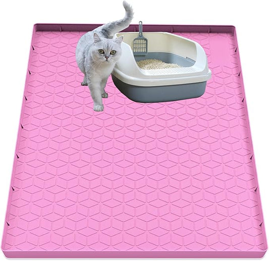 Cat Litter Mat, Silicone Large Cat Mat for Litter Box - 31x22 in, Waterproof & Non-Slip, Durable & Easy Clean, Pink