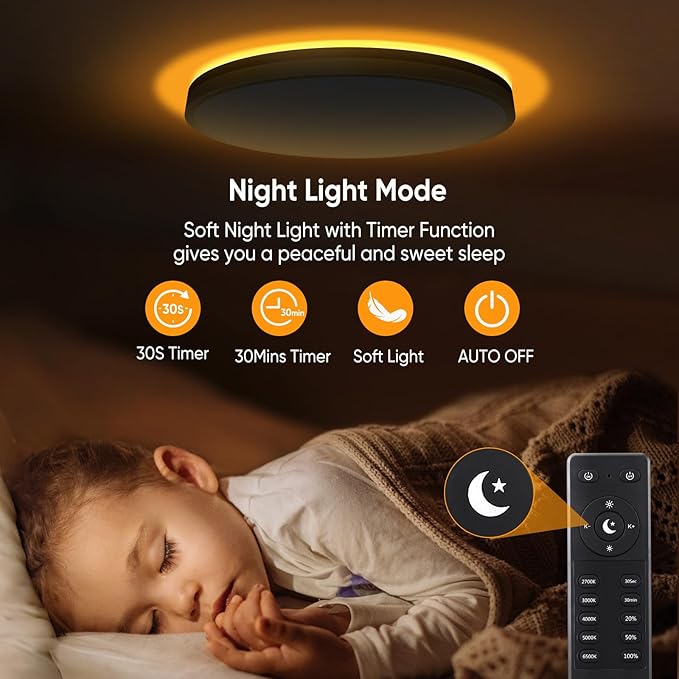 11 Inch Flush Mount Ceiling Light with Remote Control & Night Light, 5CCT Dimmable Ceiling Light Fixture, 20W 2000LM 2700K-6500K Adjustable LED Ceiling Lights for Bedroom Kitchen Living Room