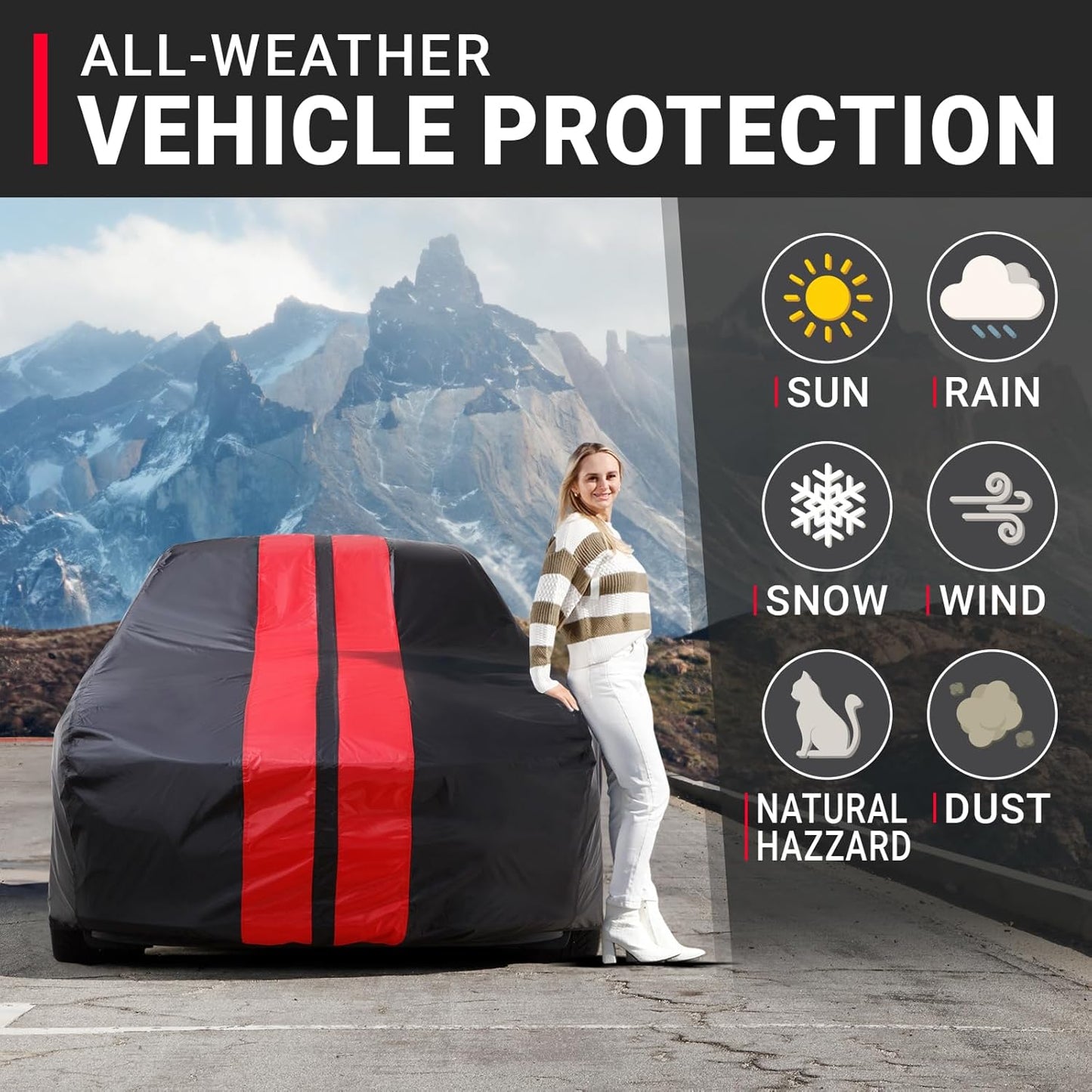 iCarCover Custom Car Cover for Buick Skylark (1961-1963) Waterproof All-Weather Rain Snow UV Sun Protector Full Exterior Indoor Outdoor Car Cover (Stripe - Black/Red)