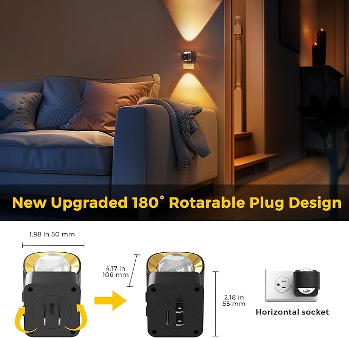 L LOHAS LED Night Light, Night Lights Plug into Wall, Projector Nightlight | Dusk to Dawn Sensor, 180°Rotating Nightlights, Soft White Ambient Lighting for Bathroom, Hallway, Gaming Room, Gifts,1 Pack