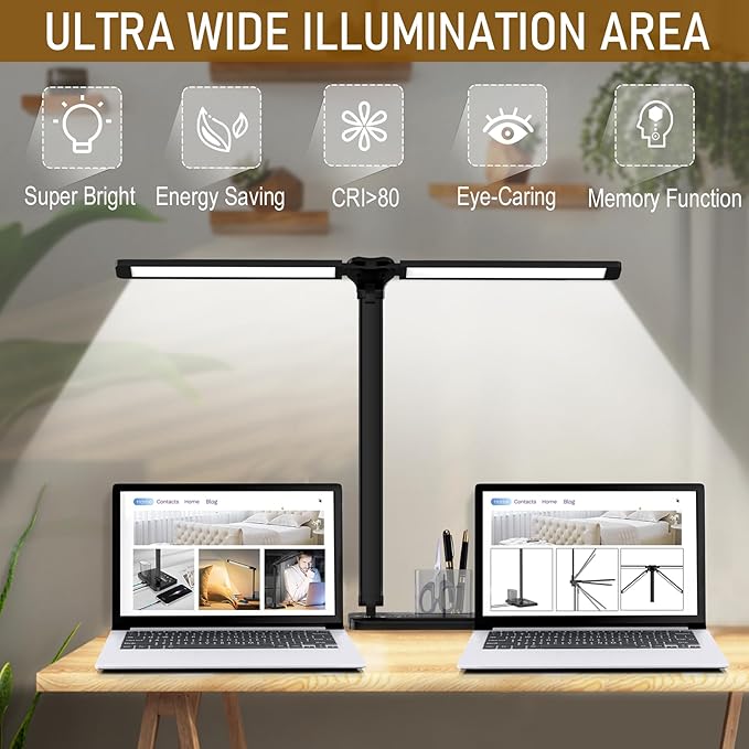 Dimmable LED Desk Lamp with USB Charging Port Bright, 50 Lighting Modes Dual Swing Arm Architect Table Lamp Light Desk Lamp for Home Office Dorm Piano Nail