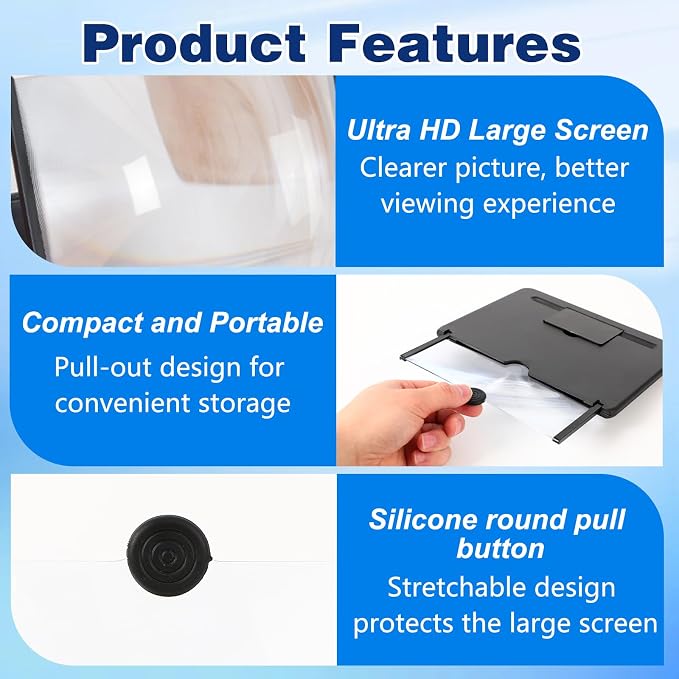 Screen Magnifier Version, Mobile Phone 3D HD Magnifying Projector Screen Enlarger for Movies, Videos and Gaming, Foldable Holder Stand Compatible with All Phones (Black, 10inch)
