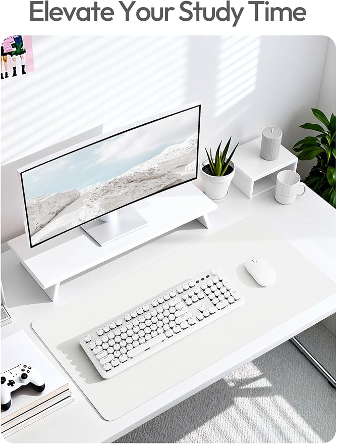 YSAGi Desk Protector&Blotter, Non-Slip Waterproof Leather Mouse Pad | Shields Scratches, Stains, Spills, Heat & Scuffs; Suede Non-Slip; Easy-Clean; Comfy Writing/Typing,31.5" x 15.8", White