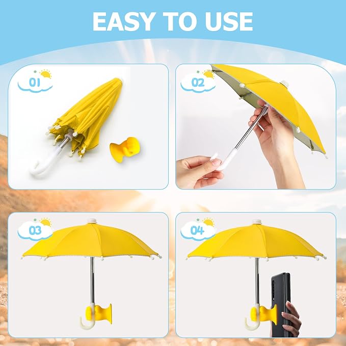 Phone Umbrella Stand, Sun Shade Mini Umbrella for Cell Phone with Adjustable Fist Style Suction Cup, Universal Anti-Glare Sun Visor for Outdoor