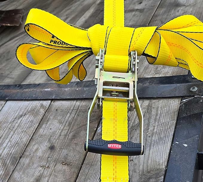 Mytee Products Ratchet Tie-Down Straps with Wire Hook, 2" x 27' Ratchet Strap | 10,000 Lbs Breaking Strength | Heavy Duty TieDown Ratchet Straps for Flatbed, Truck, Trailers Pickup (10 - Pack)